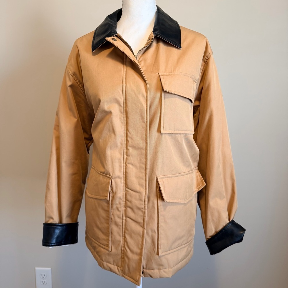 NWOT Zara combination quilted jacket women's oversized faux leather size medium - Picture 5 of 11